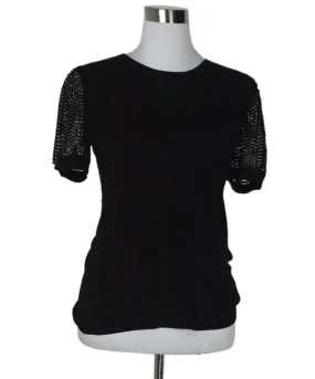 Akris Black Silk Cutwork Trim Top sz 8