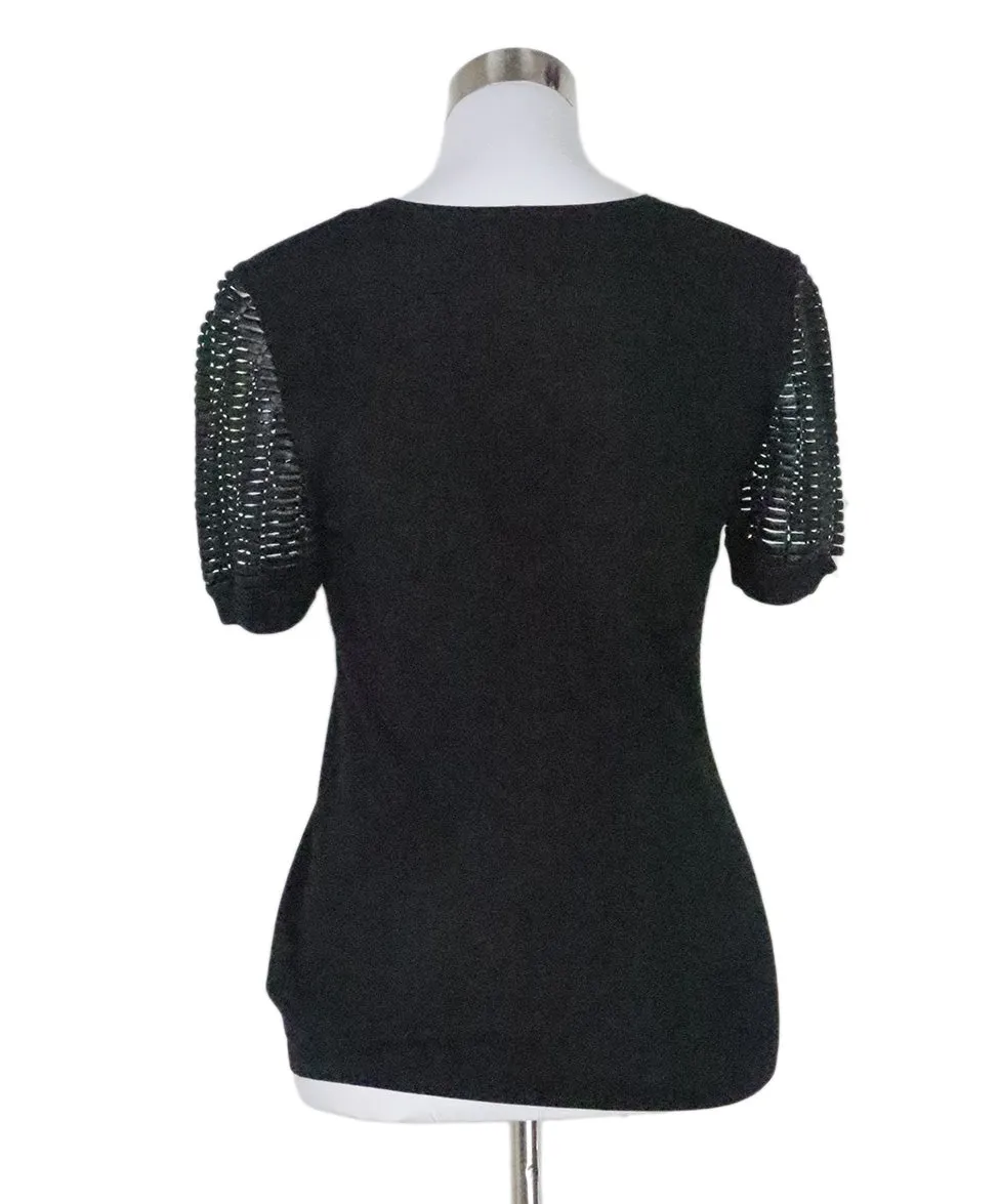 Akris Black Silk Cutwork Trim Top sz 8