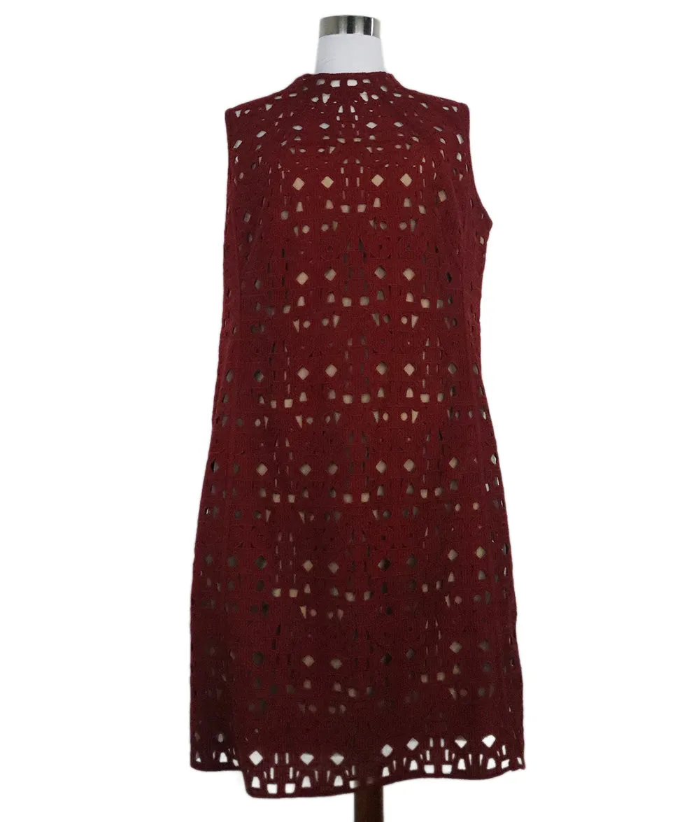 Akris Burgundy & Nude Cutwork Dress sz 14