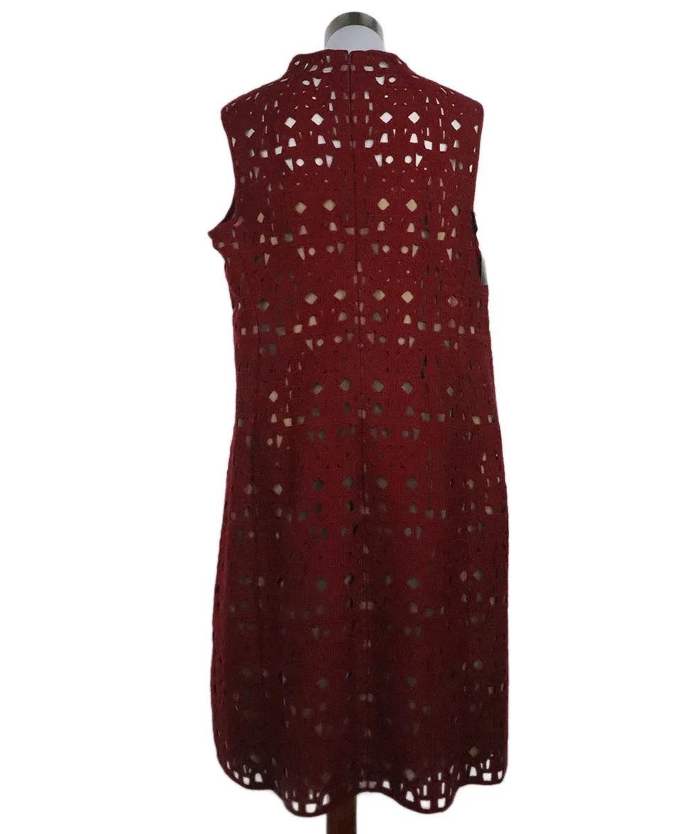 Akris Burgundy & Nude Cutwork Dress sz 14