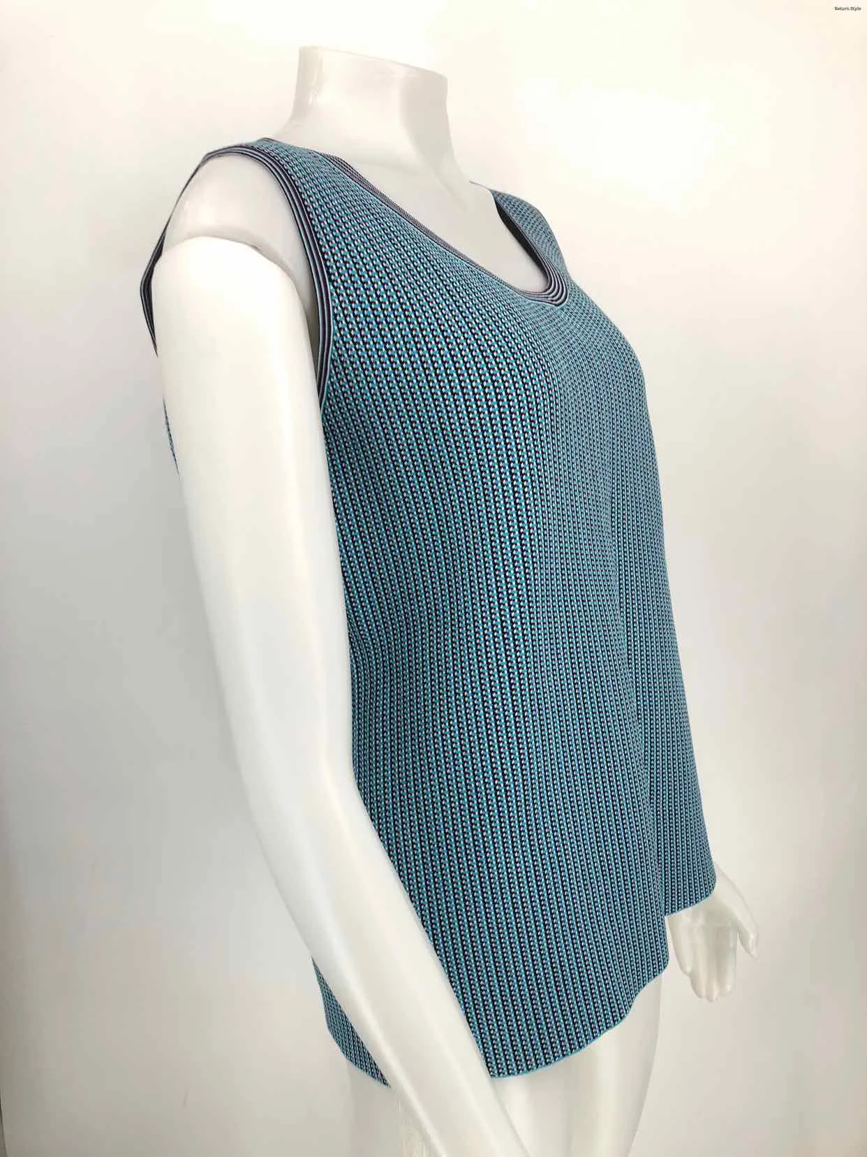 AKRIS Turquoise Multi-Color Woven Print Tank Size LARGE  (L) Top