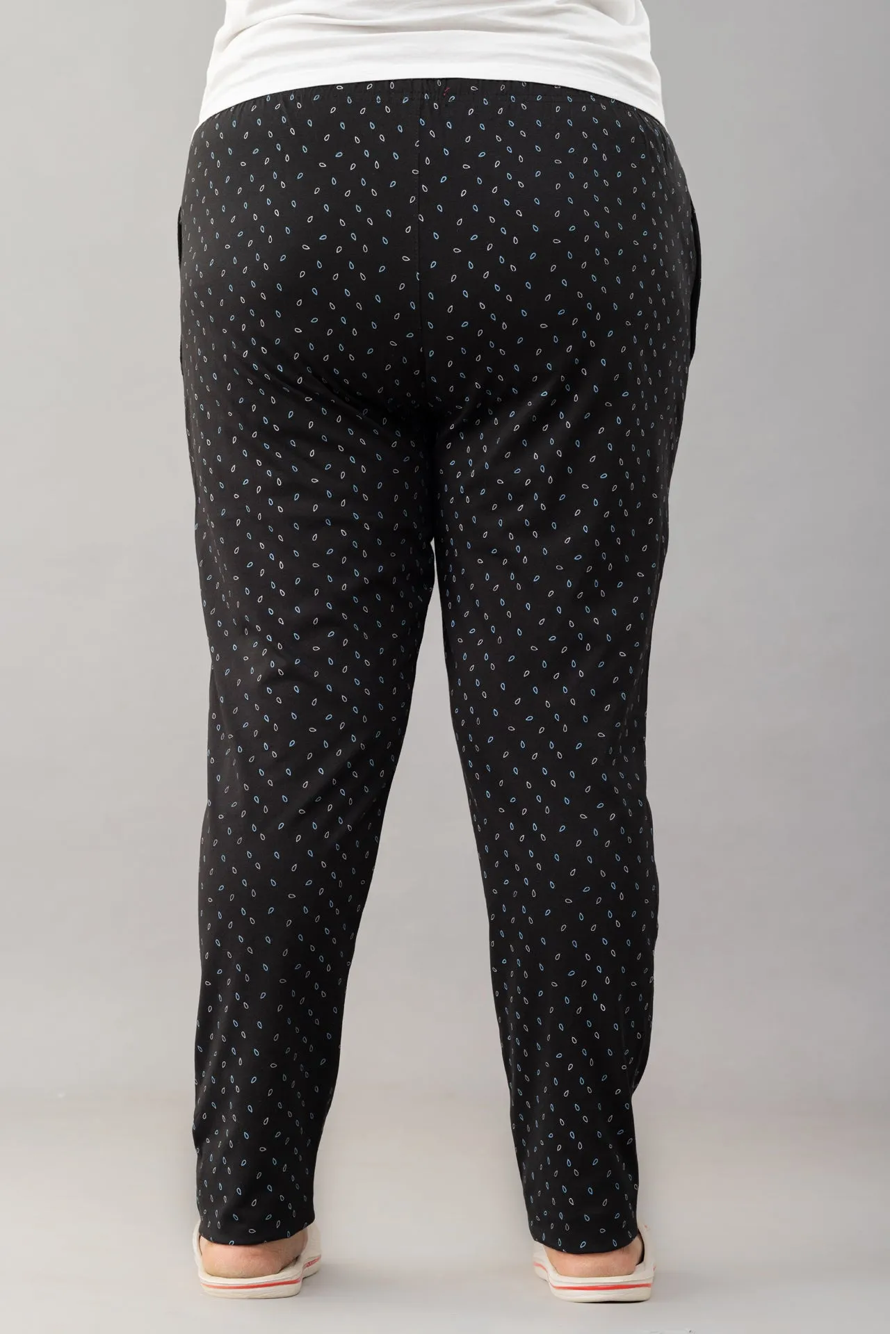 All Day Night Printed Cotton Pants For Women - Black