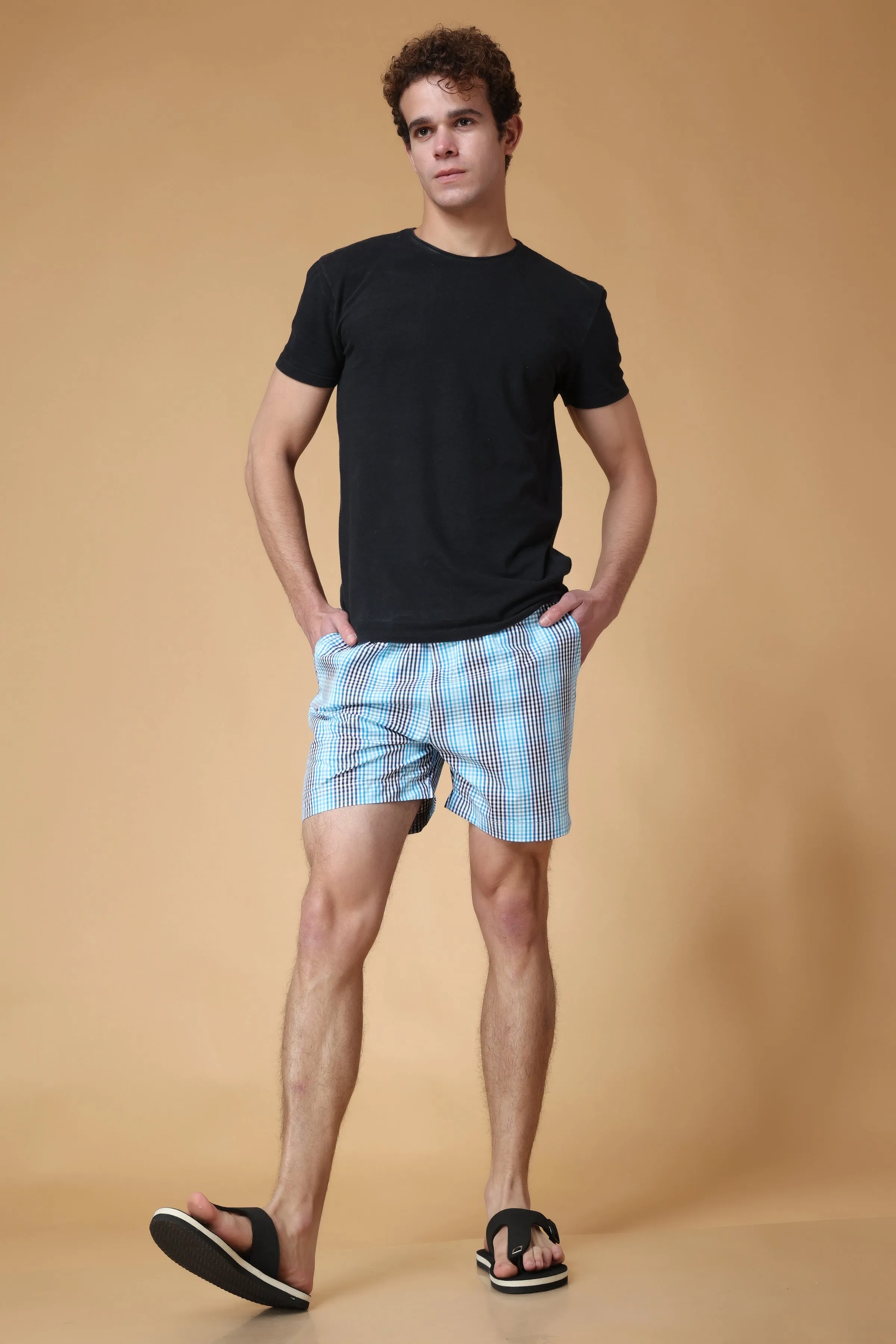 All The Blues Checked Cotton Shorts