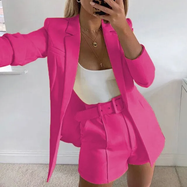 AshoreShop  Womens 2 Piece Blazer Chic Office or Casual 2 Piece Set Suit