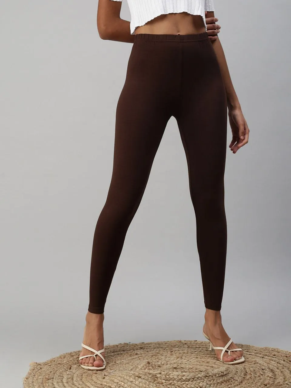 Attractive Brown Color Cotton Ankle Length Leggings For Women