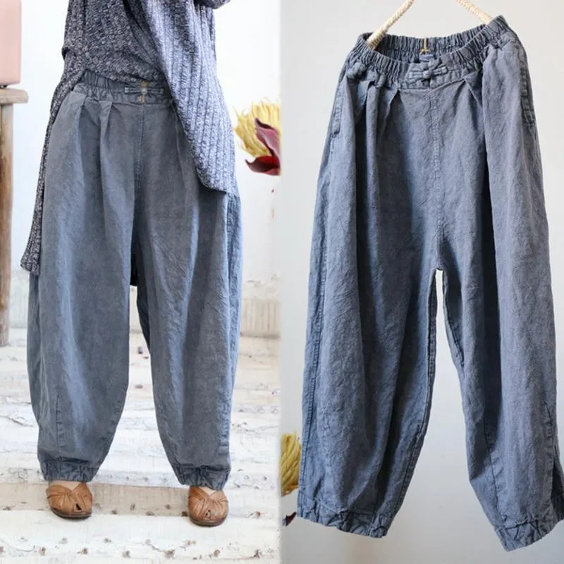 Babakud Cotton Linen Old Dyed Casual Women Pants