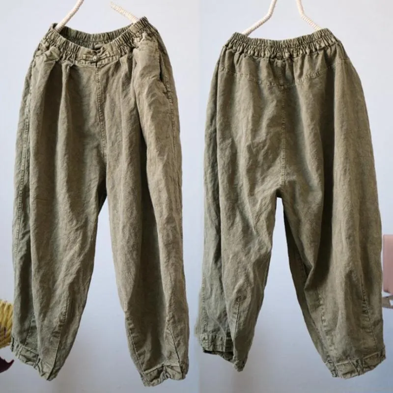 Babakud Cotton Linen Old Dyed Casual Women Pants