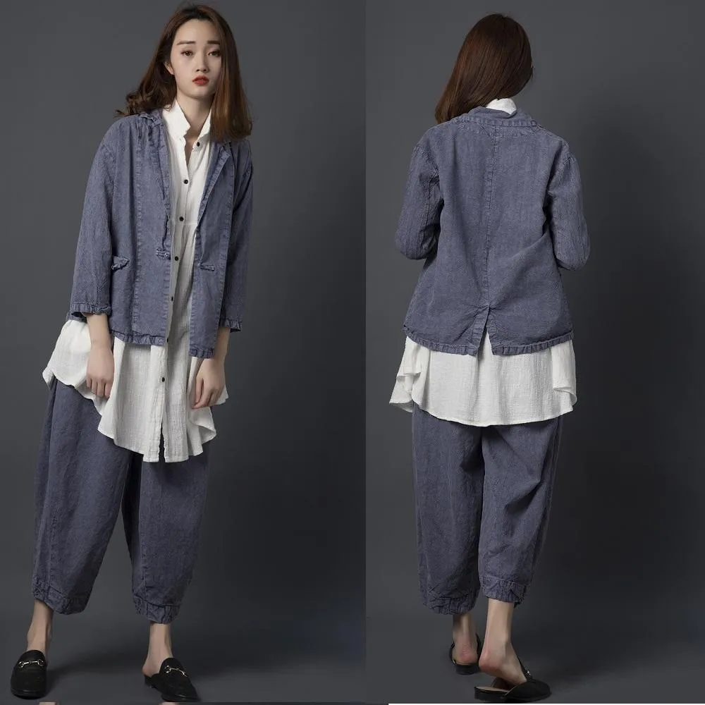 Babakud Cotton Linen Old Dyed Casual Women Pants