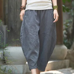 Babakud Cotton Linen Pockets Casual Bloom Pants