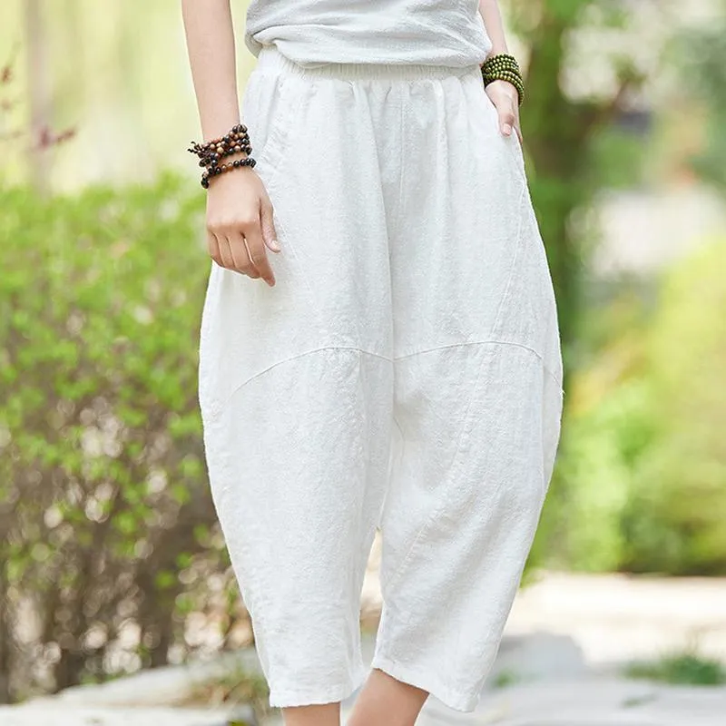 Babakud Cotton Linen Pockets Casual Bloom Pants