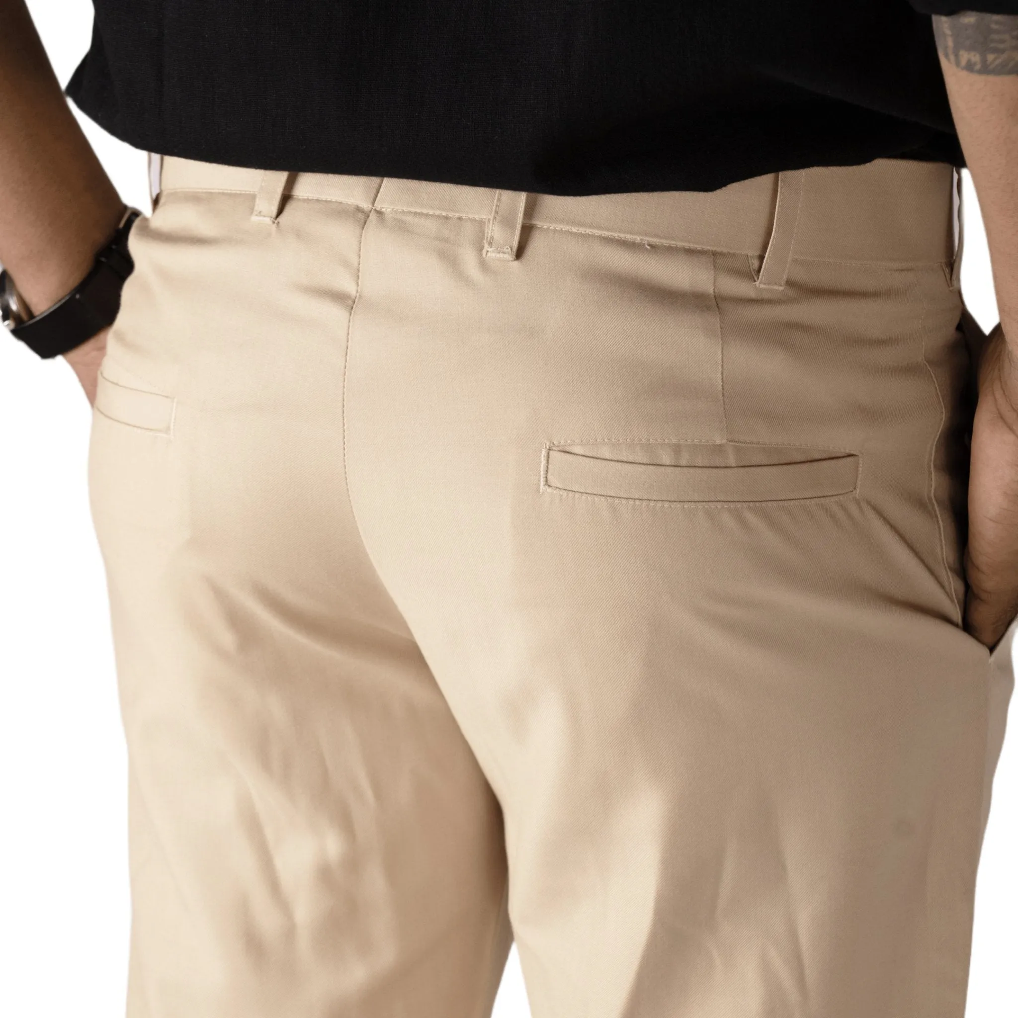 Beige color blend cotton pant for men