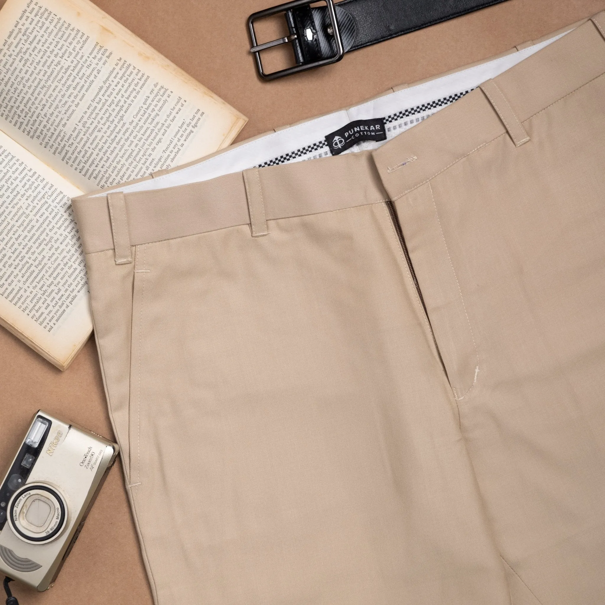 Beige color blend cotton pant for men