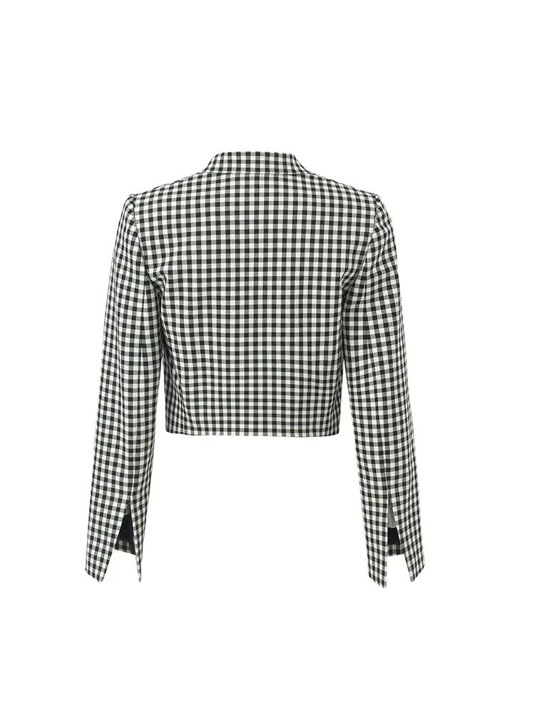 Black And White Check Women Crop Blazer