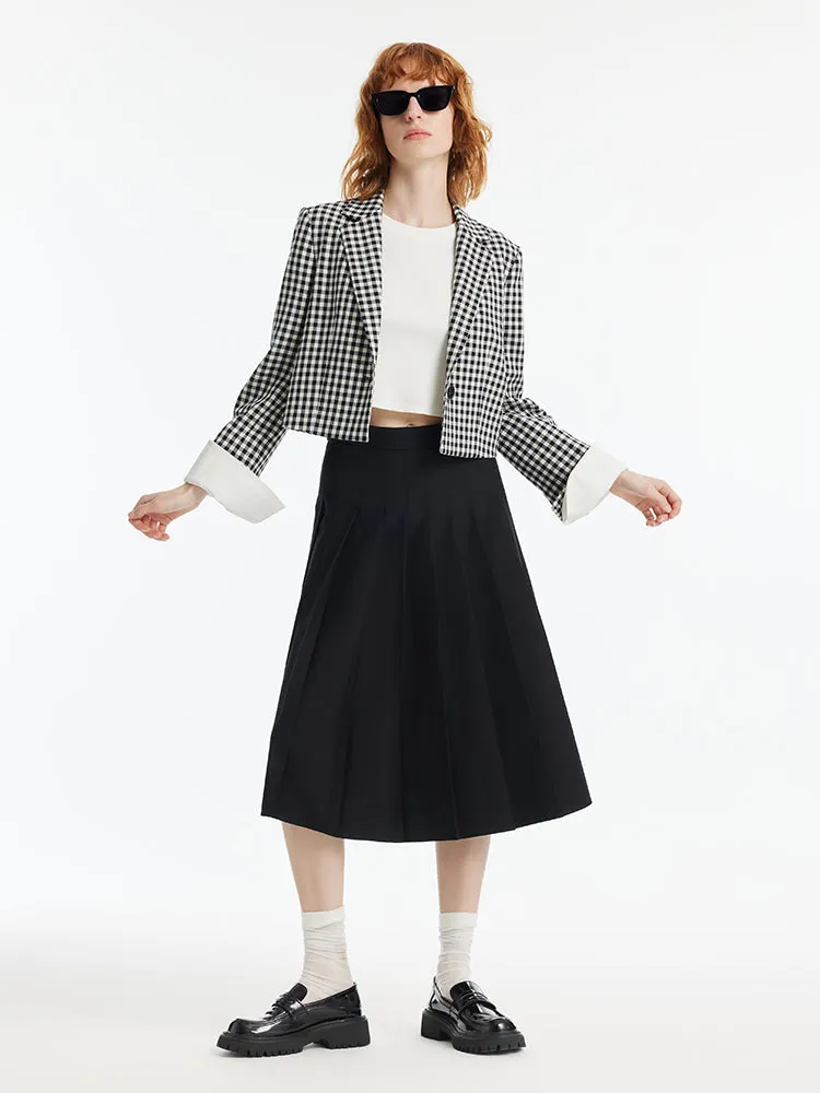 Black And White Check Women Crop Blazer