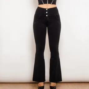 Black Flared Lift Jeggings Button Up