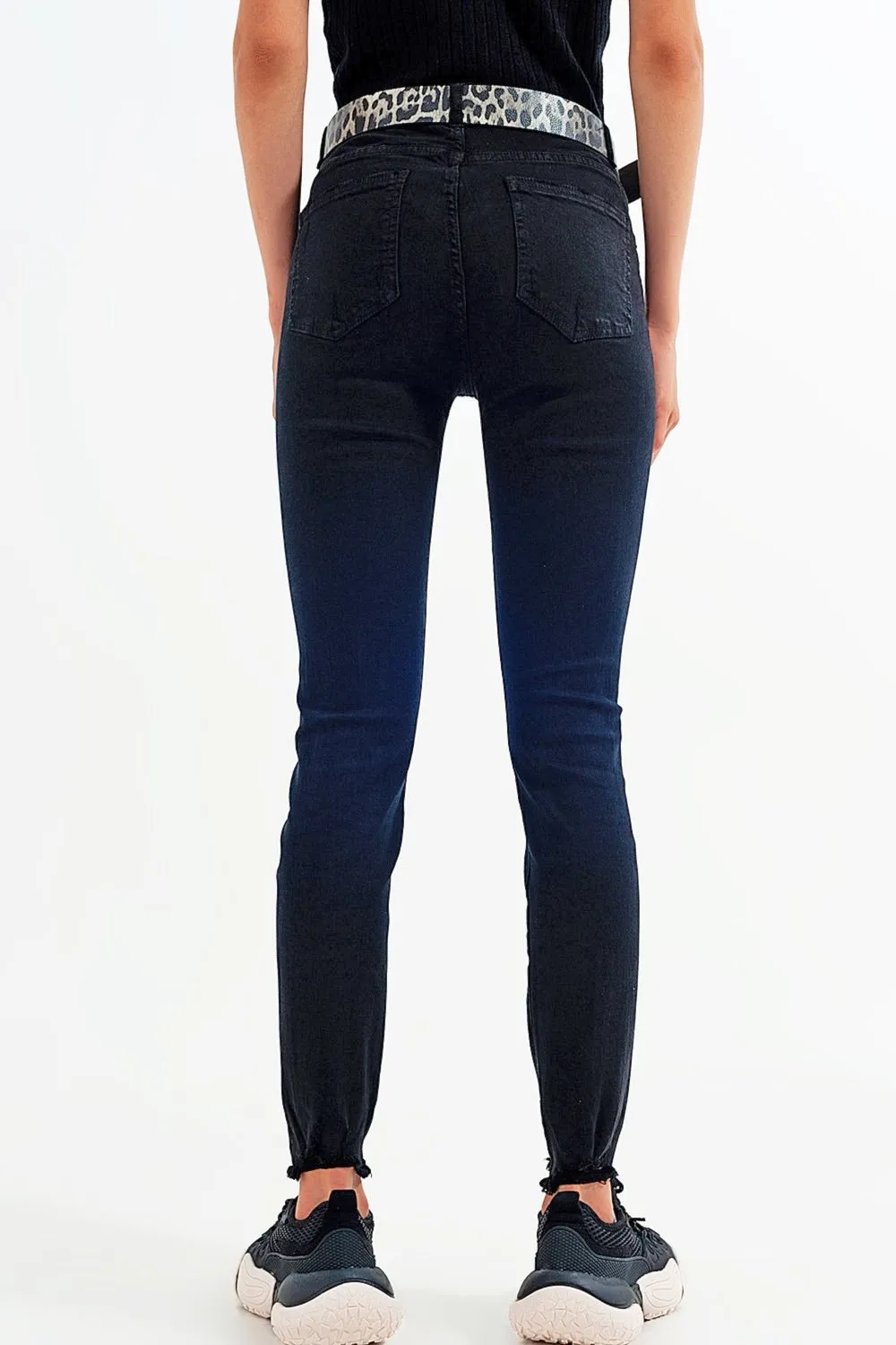 Black Jagged Hem Skinny Stretch Jeans