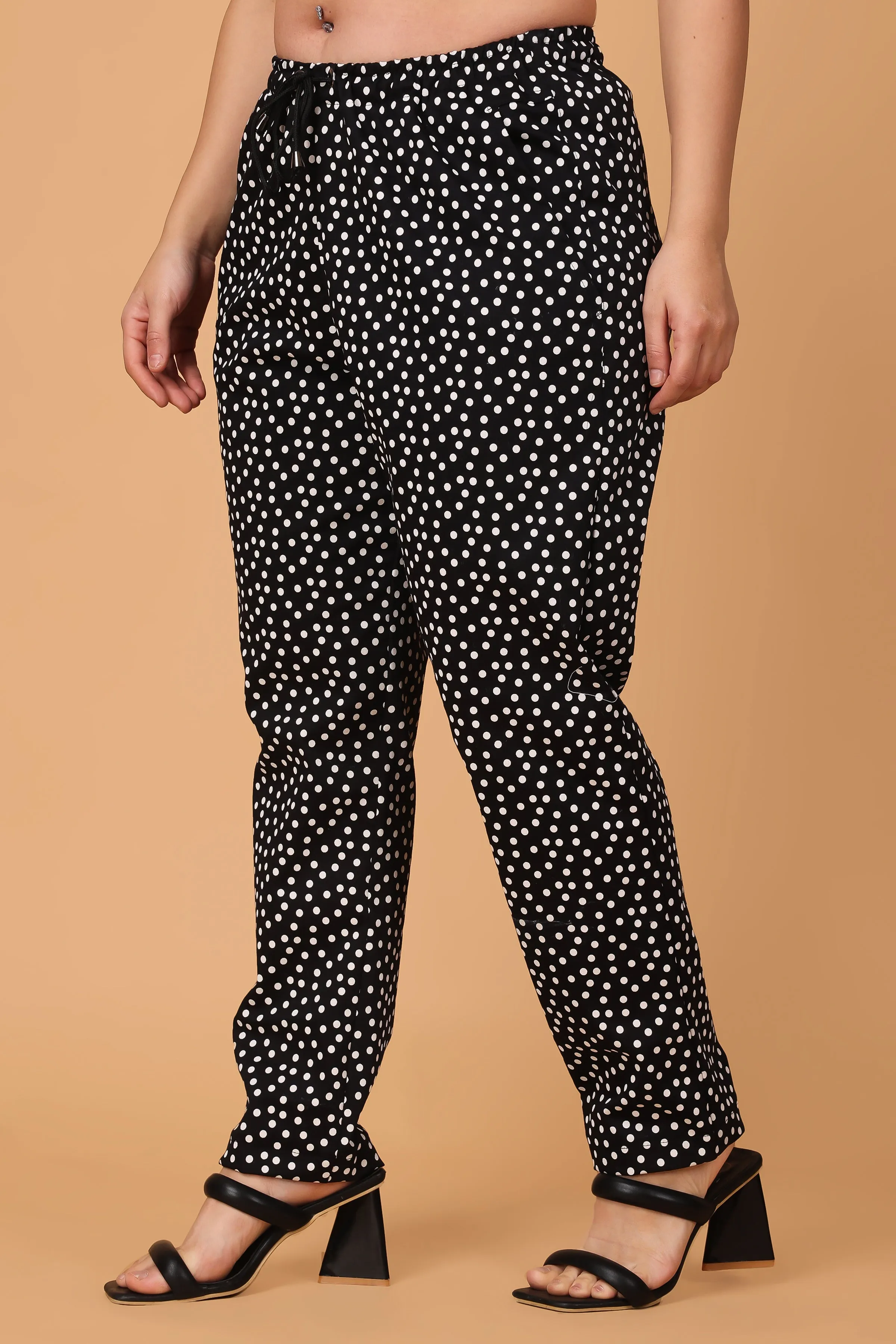 Black Polka Poplin Lycra Pants