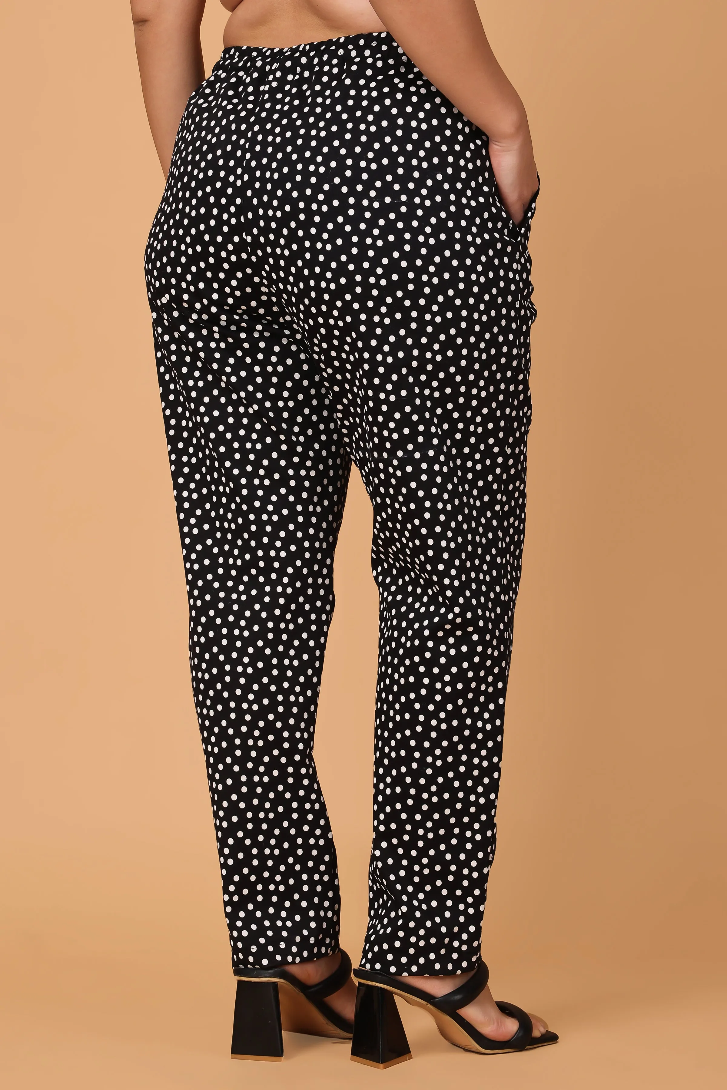 Black Polka Poplin Lycra Pants