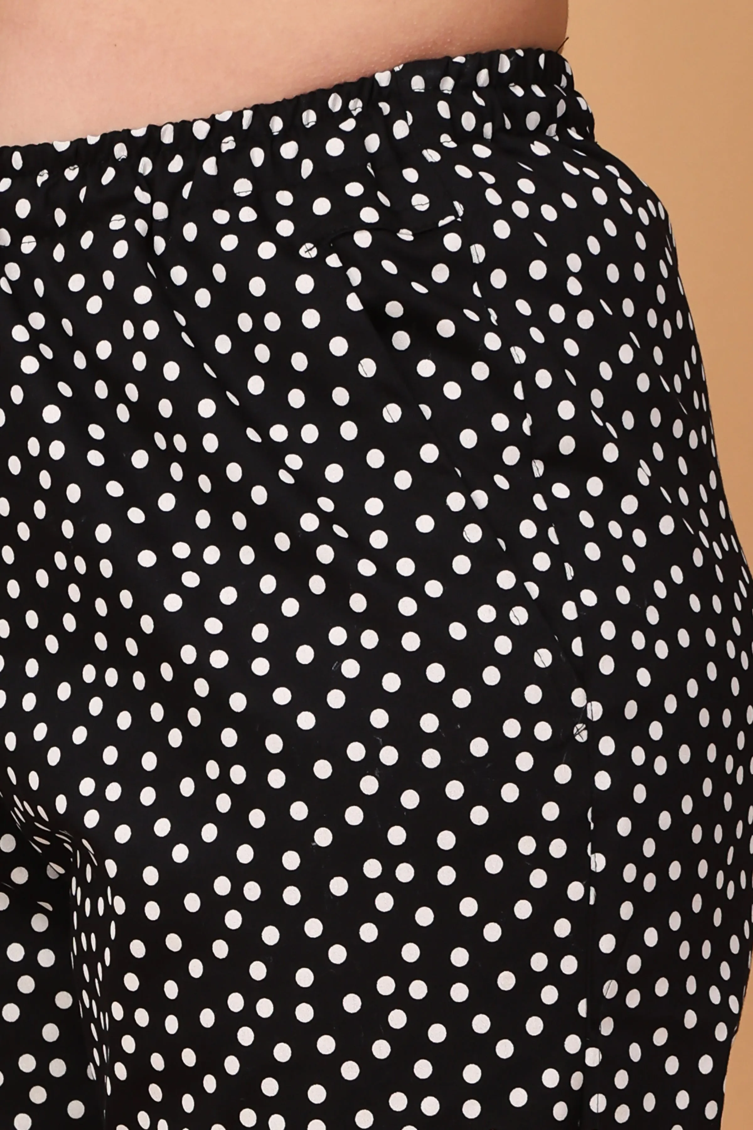 Black Polka Poplin Lycra Pants