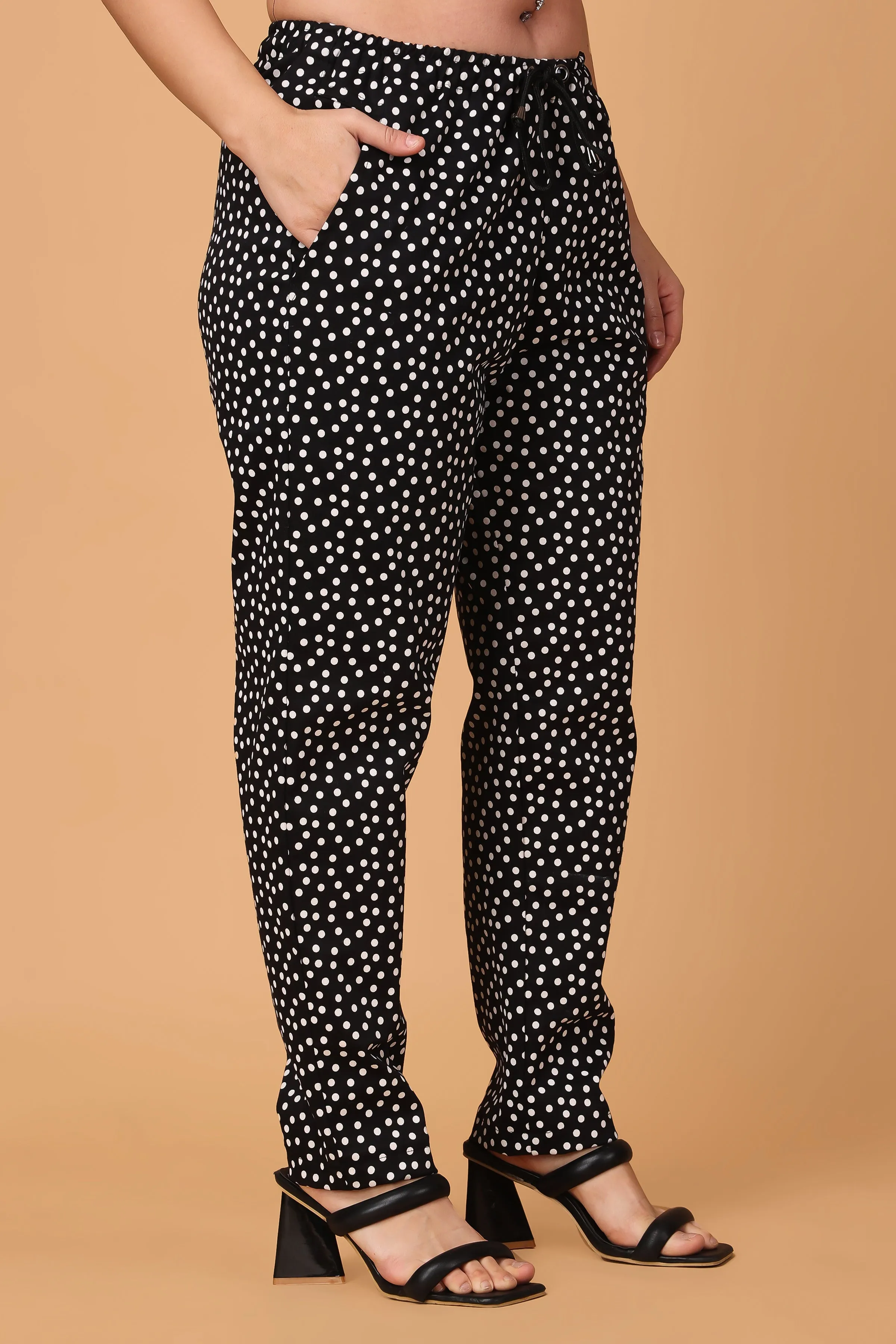 Black Polka Poplin Lycra Pants