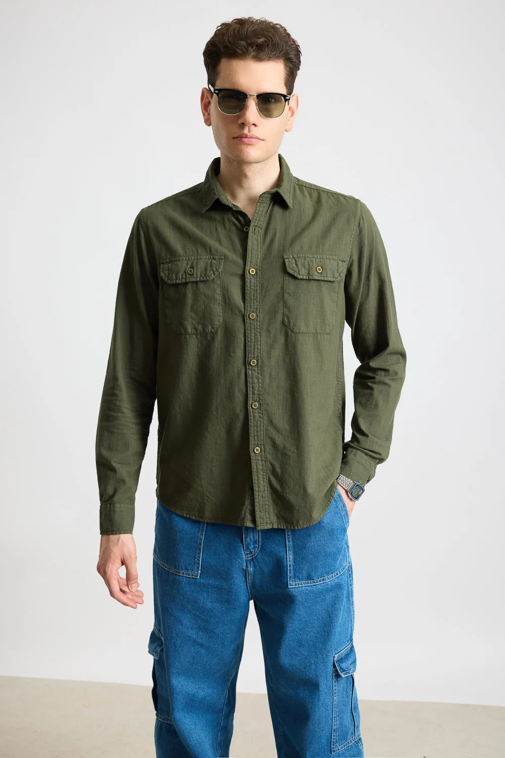 Blaze Olive Solid Men's Shirt