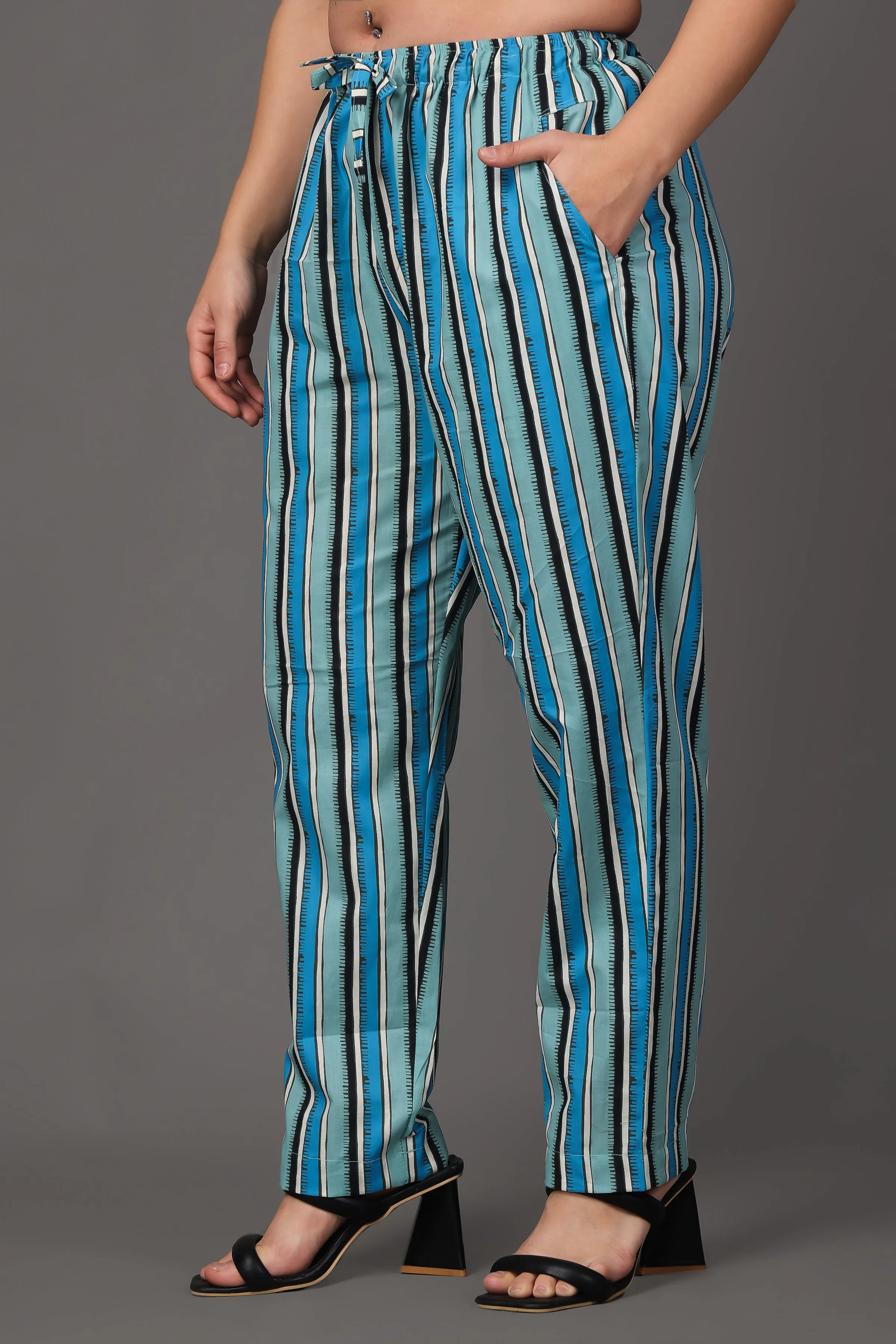 Blue Cotton Striped Relaxed Palazzo