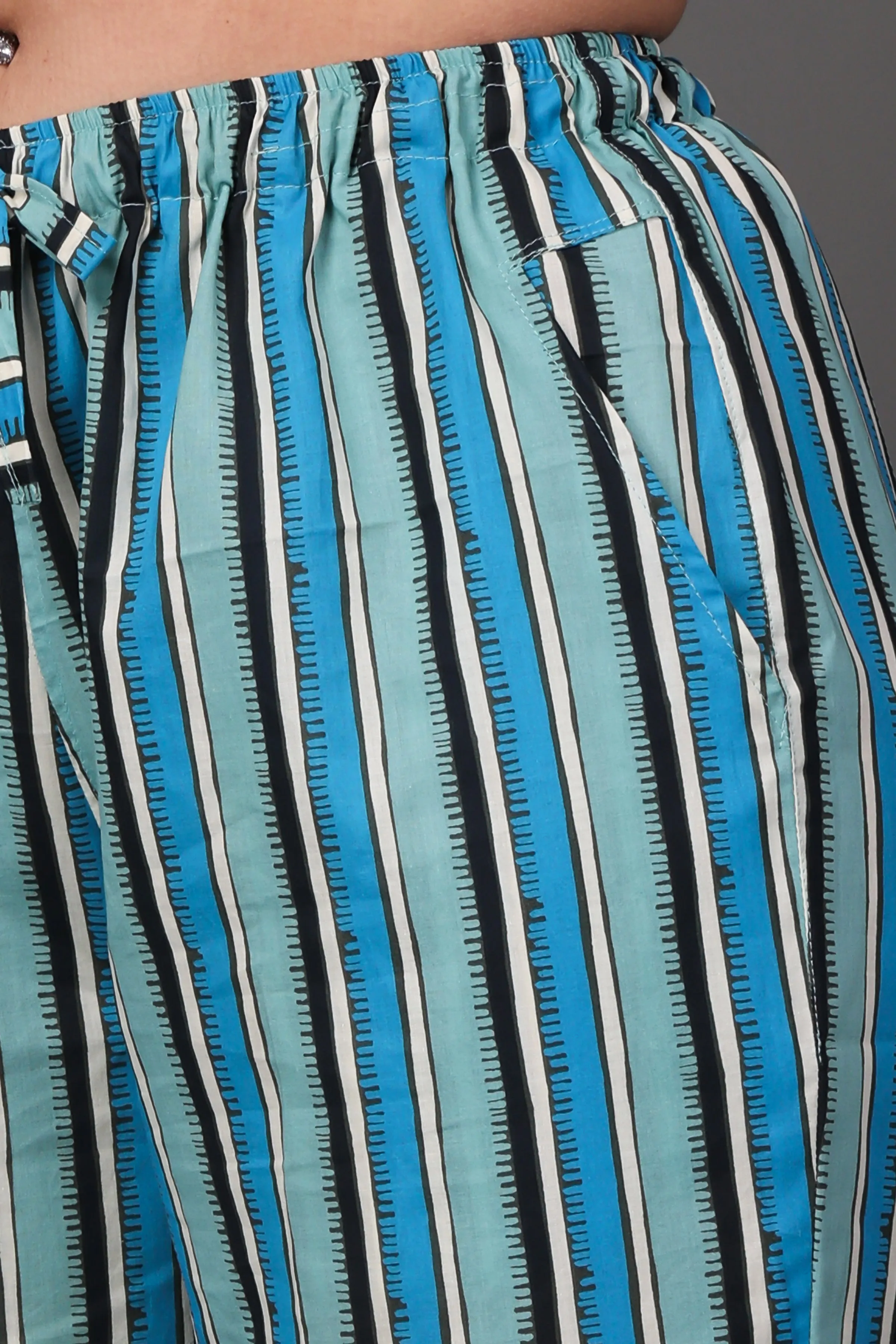 Blue Cotton Striped Relaxed Palazzo