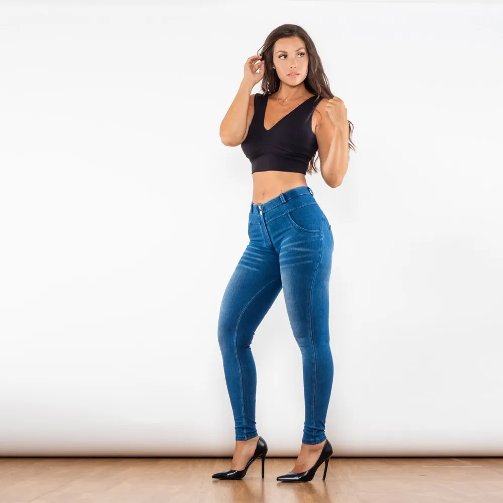 Blue Washed Middle Waist Lifting Jeggings