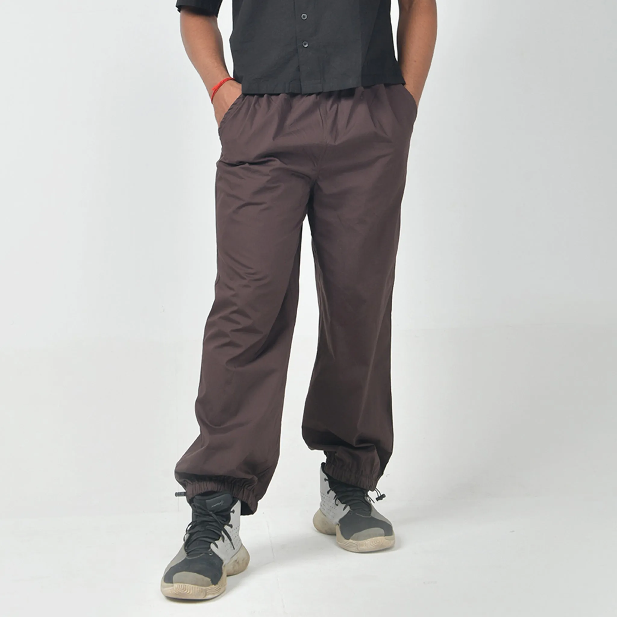 Brown Oversized Parachute Pants for Men