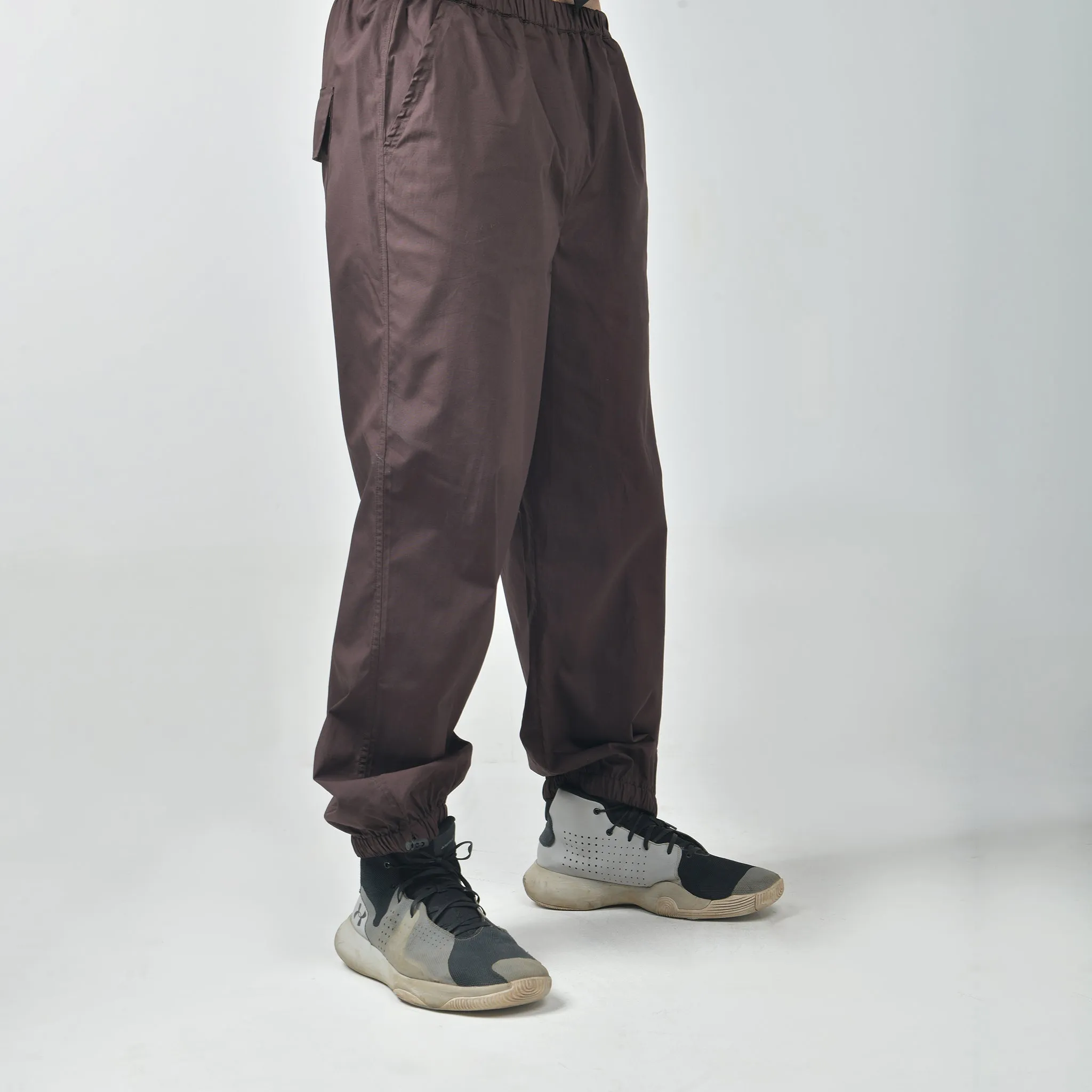 Brown Oversized Parachute Pants for Men