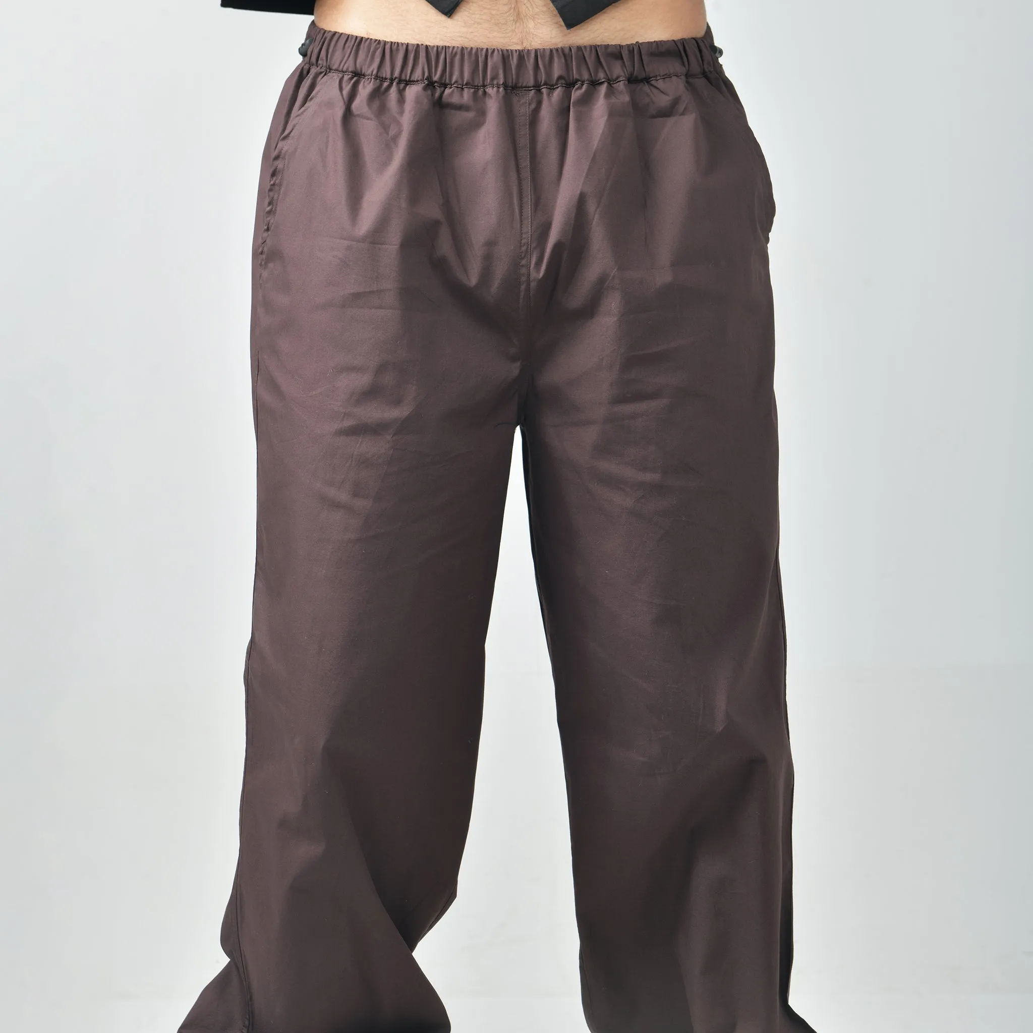 Brown Oversized Parachute Pants for Men