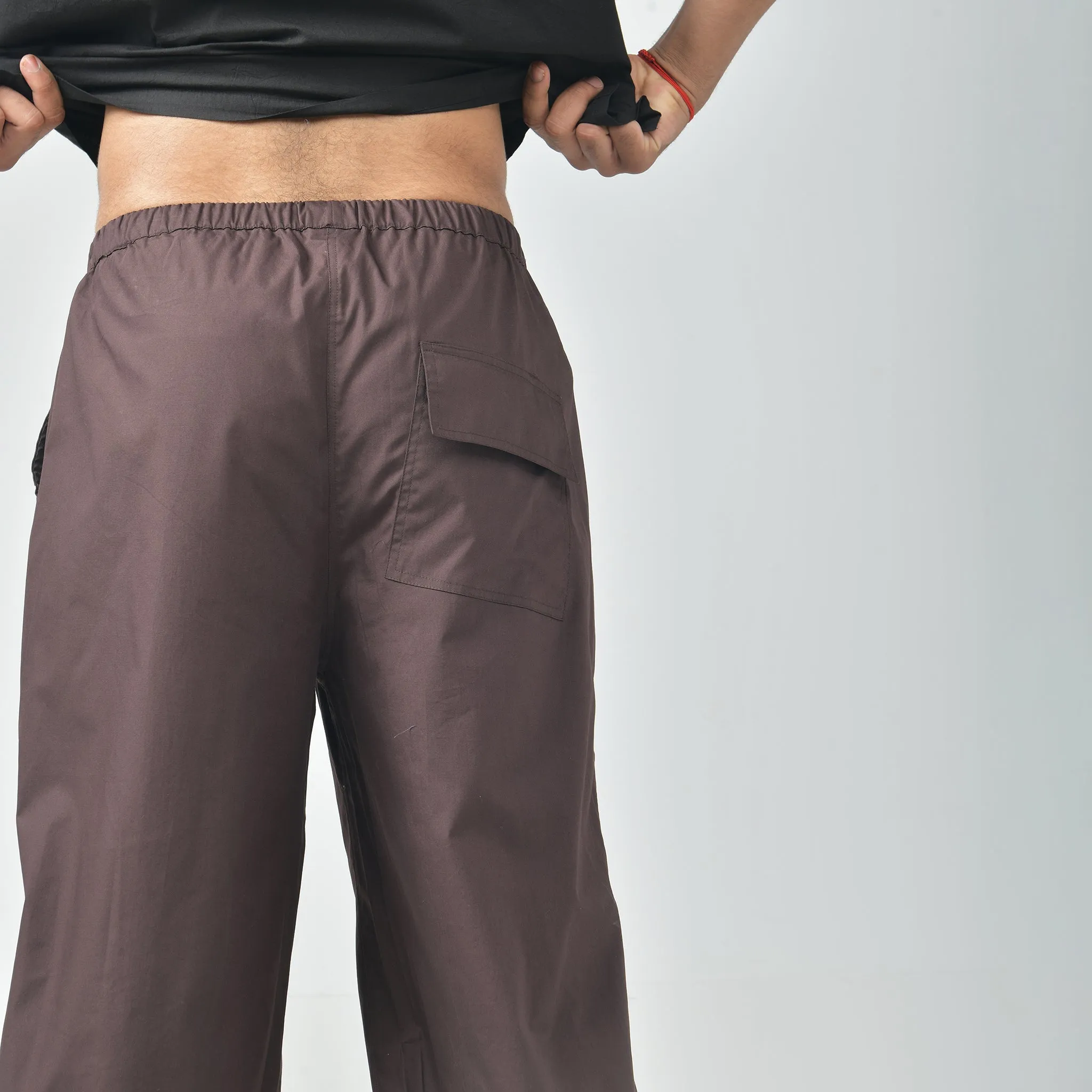 Brown Oversized Parachute Pants for Men