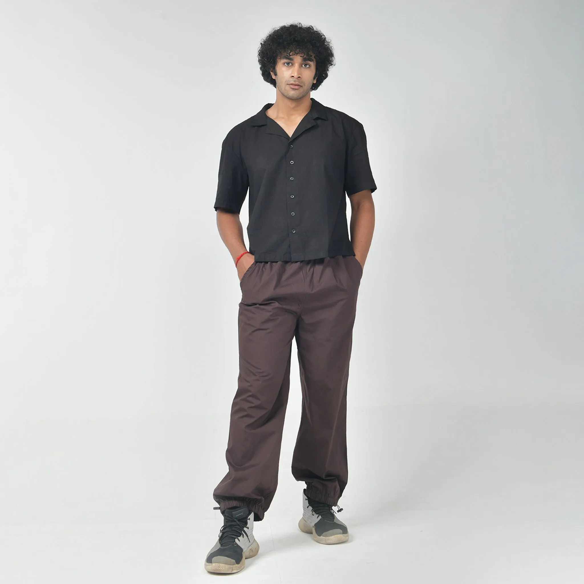 Brown Oversized Parachute Pants for Men