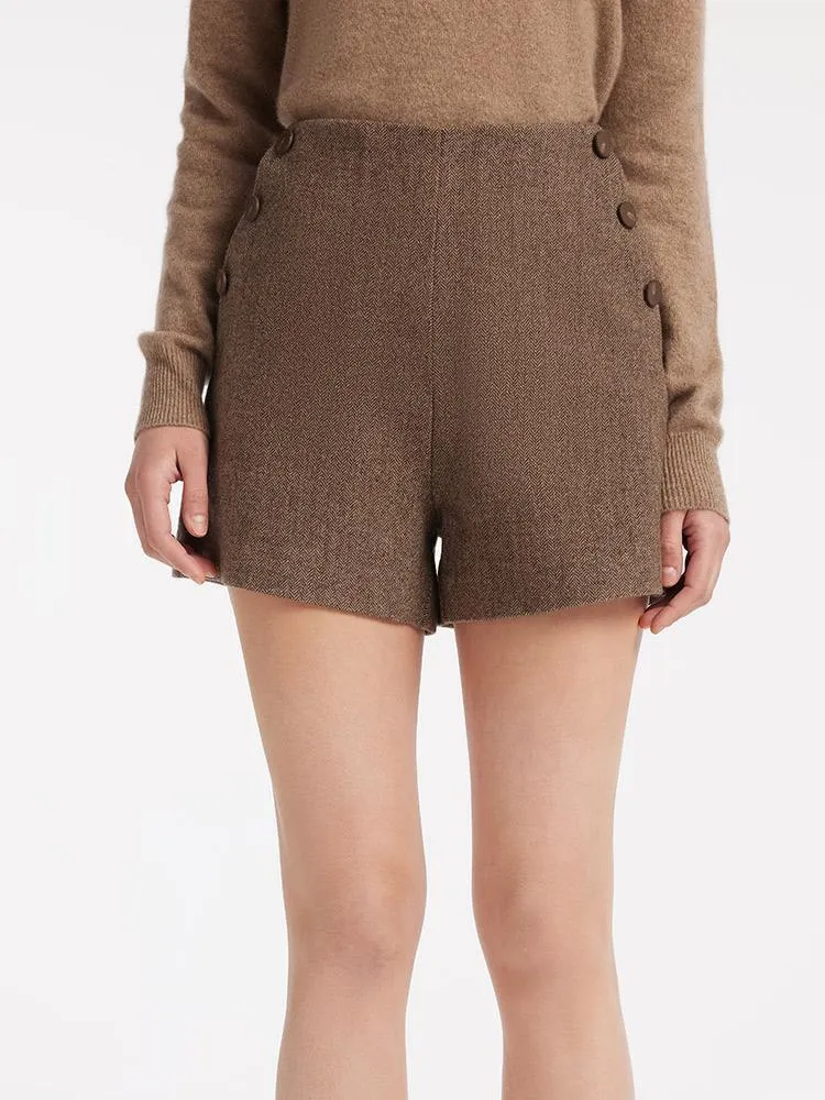 Brown Washable Wool Women Shorts