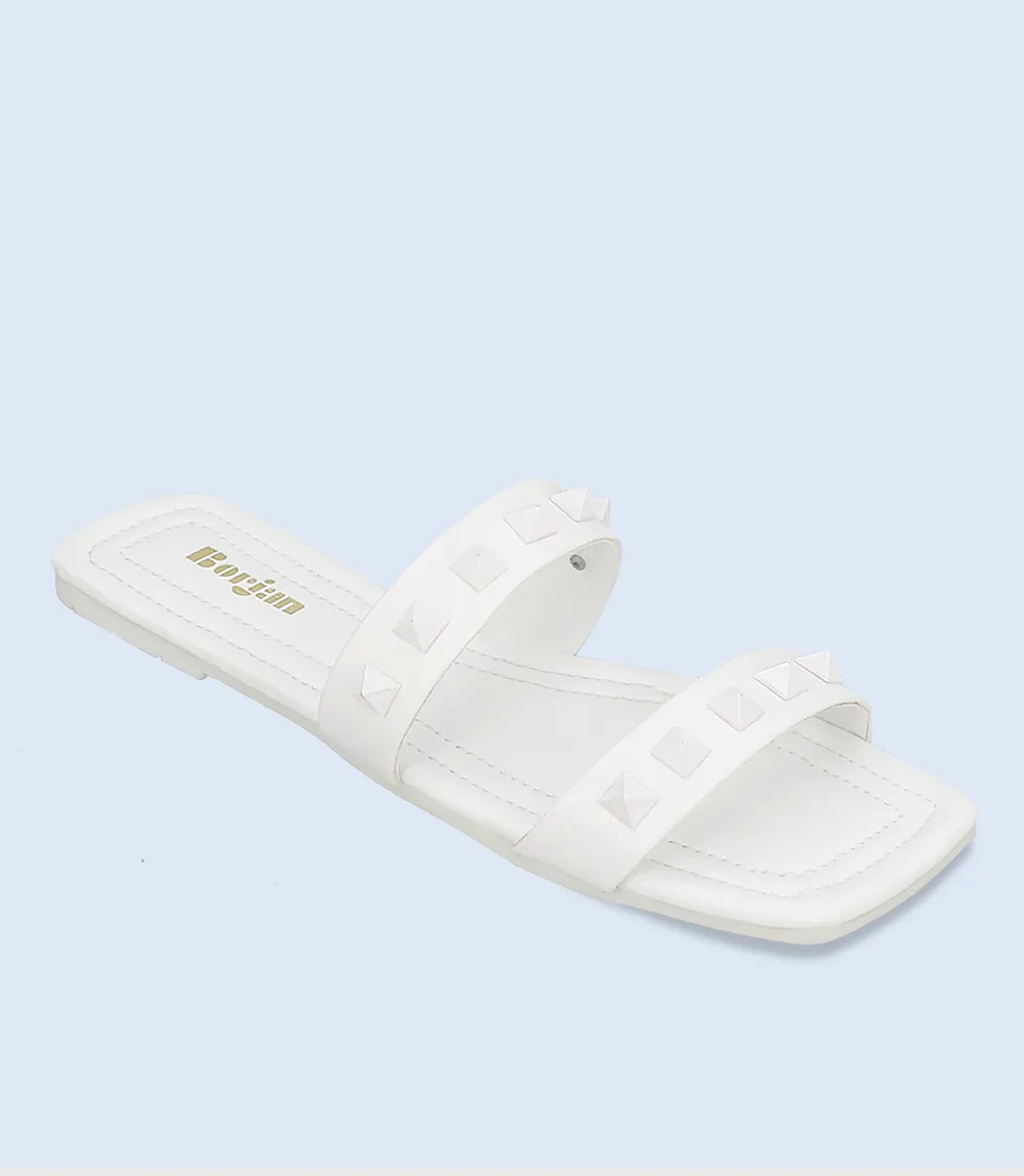 BW8133-WHITE-Women Casual Slipper