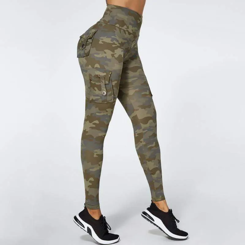 Camouflage Yoga Pants Women Fitness Leggings Workout Sports With Pocket Sexy Push Up Gym Wear Elastic Slim Pants MITAOGIRL