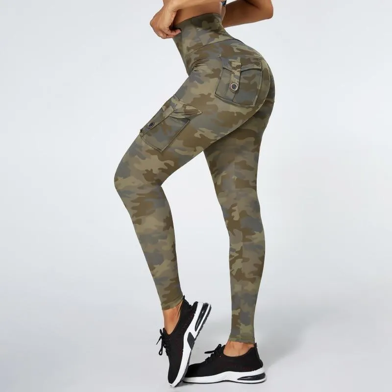 Camouflage Yoga Pants Women Fitness Leggings Workout Sports With Pocket Sexy Push Up Gym Wear Elastic Slim Pants MITAOGIRL