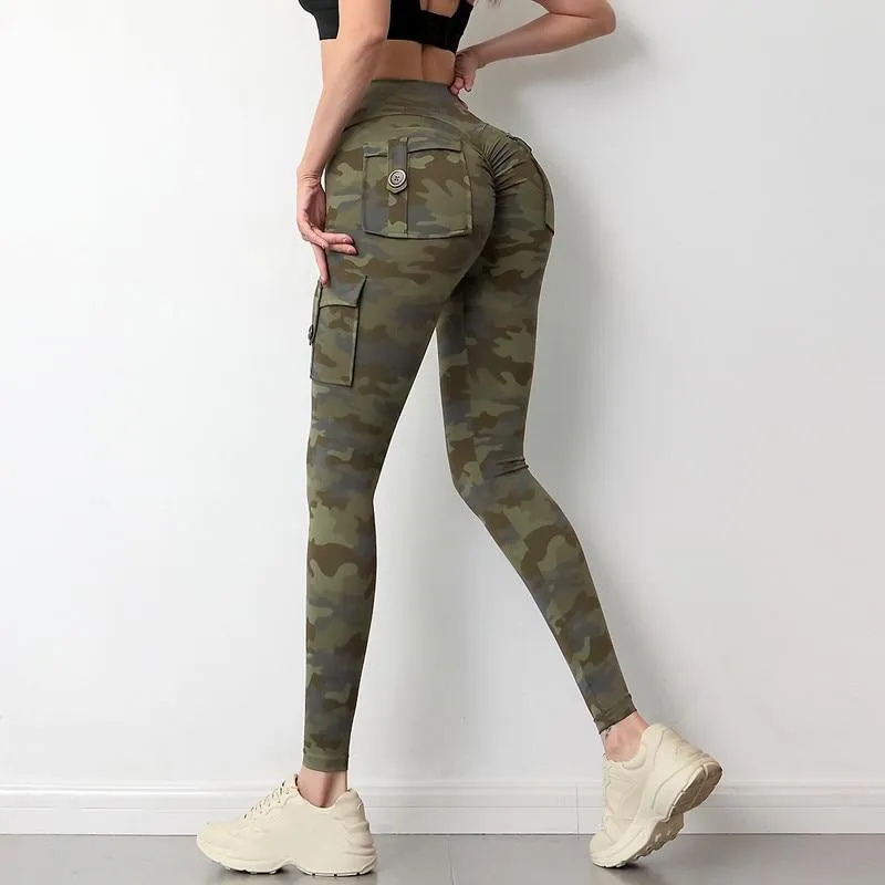 Camouflage Yoga Pants Women Fitness Leggings Workout Sports With Pocket Sexy Push Up Gym Wear Elastic Slim Pants MITAOGIRL