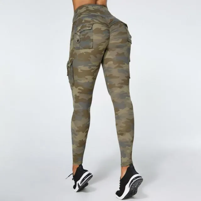 Camouflage Yoga Pants Women Fitness Leggings Workout Sports With Pocket Sexy Push Up Gym Wear Elastic Slim Pants MITAOGIRL