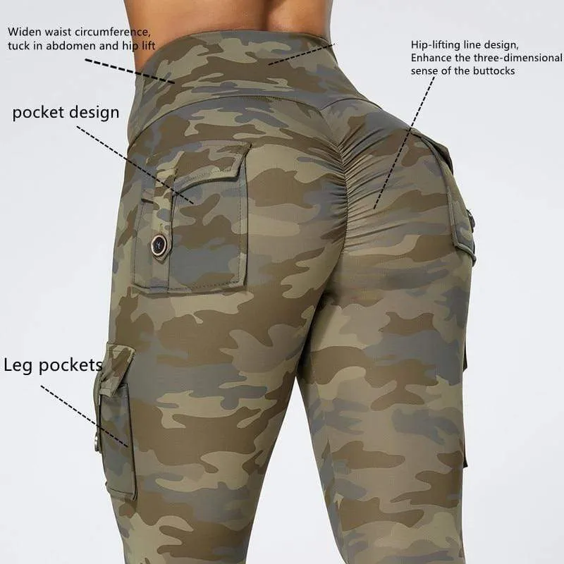 Camouflage Yoga Pants Women Fitness Leggings Workout Sports With Pocket Sexy Push Up Gym Wear Elastic Slim Pants MITAOGIRL