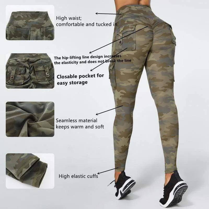 Camouflage Yoga Pants Women Fitness Leggings Workout Sports With Pocket Sexy Push Up Gym Wear Elastic Slim Pants MITAOGIRL