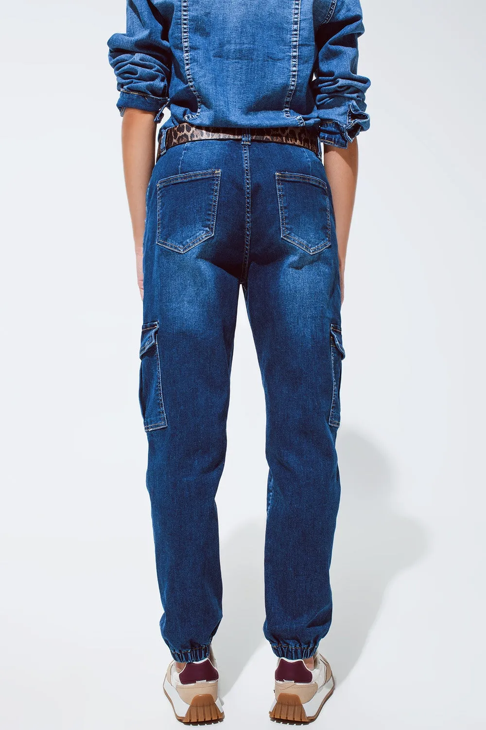 Cargo Style Jeans with Seam Down the Front in Medium Wash