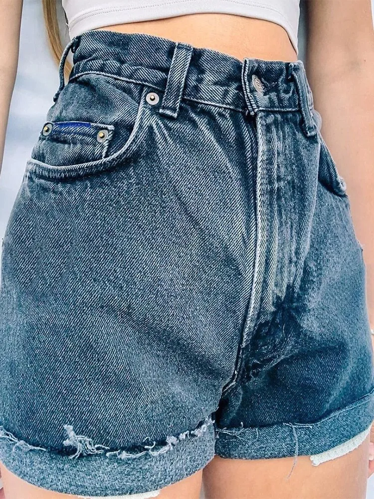 Casual High Waist Denim Short Pants Summer Button Wide Leg Short Jeans