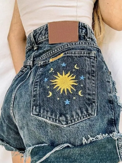 Casual High Waist Denim Short Pants Summer Button Wide Leg Short Jeans