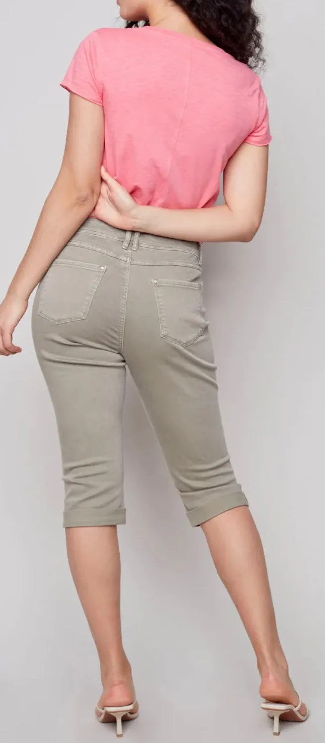 Charlie B Twill Pedal Pusher Pants - Celadon