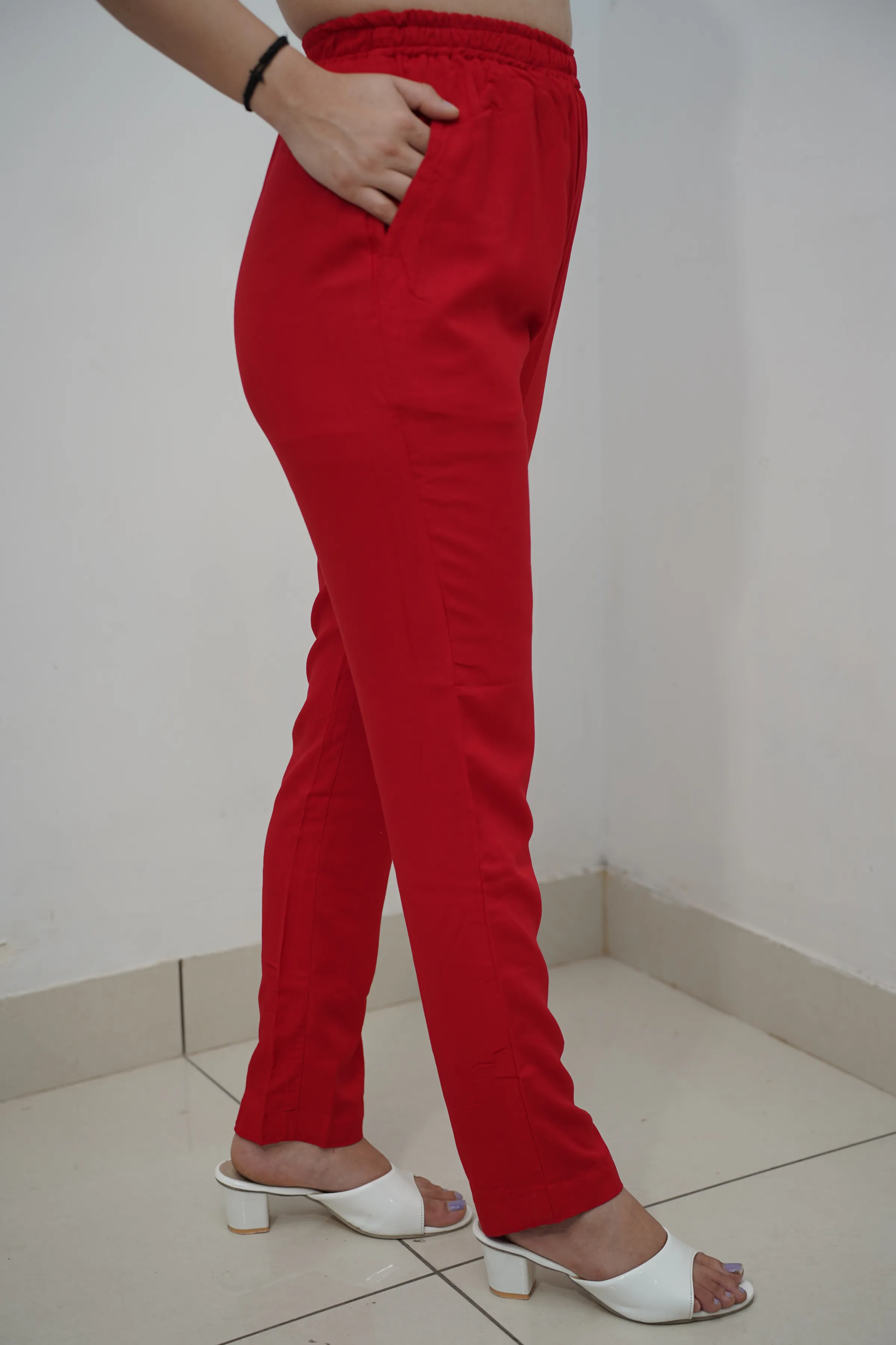 Cherry Red Rayon Kurti Pant