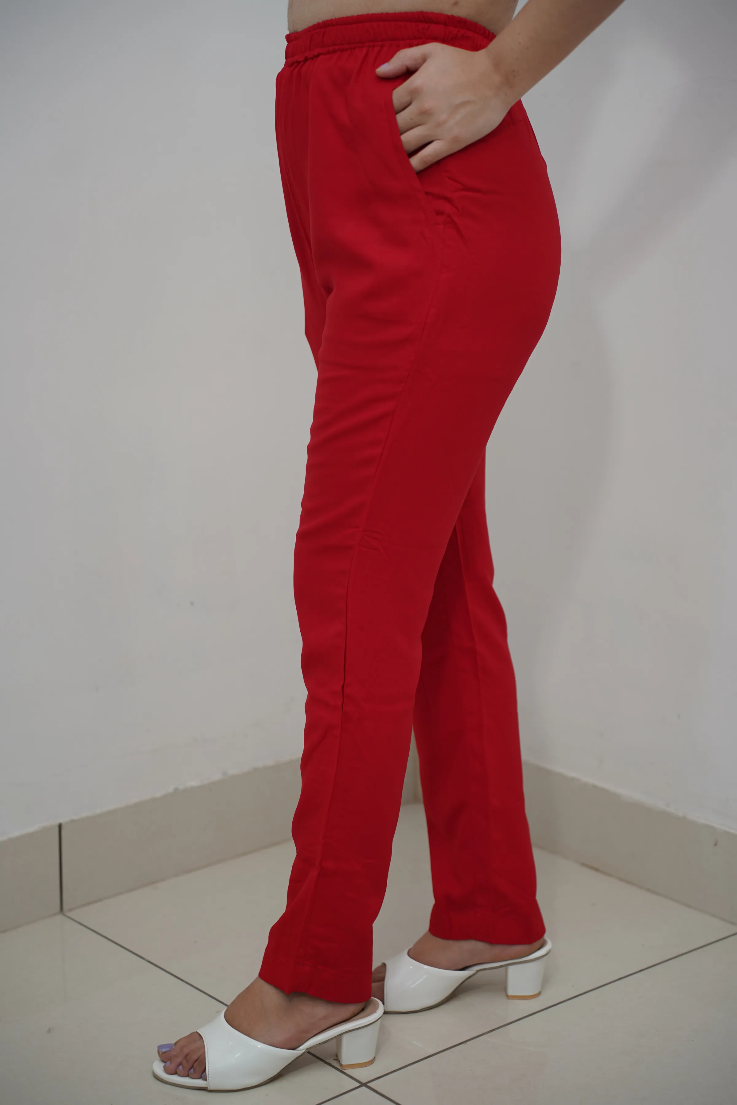 Cherry Red Rayon Kurti Pant