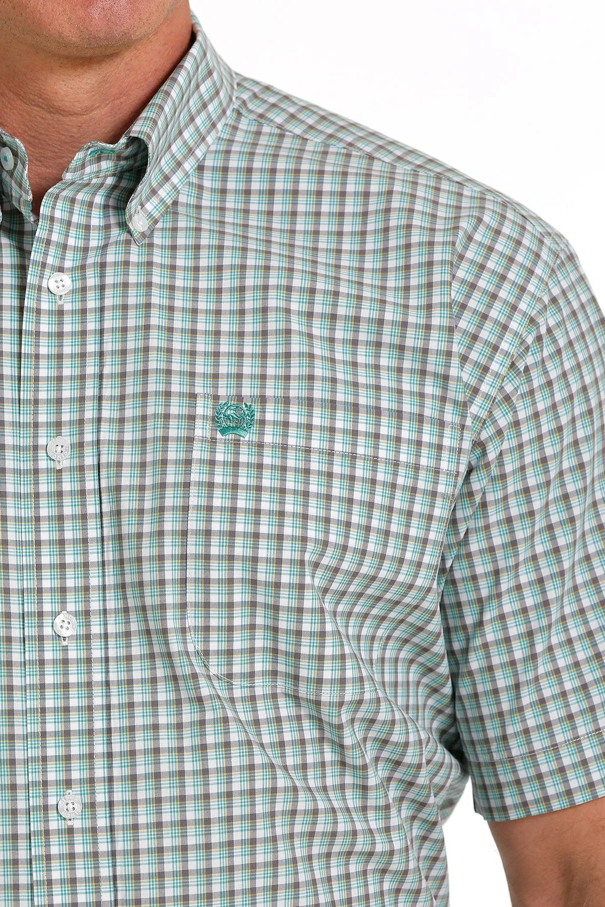 Cinch Men's Plaid Top - White, Teal, Gold