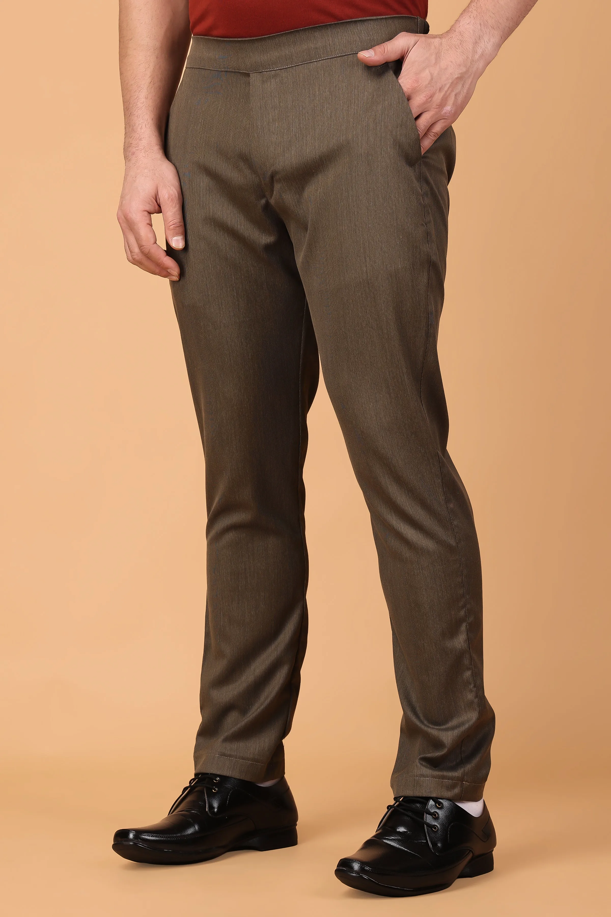 Cinnamon Textured Comfort Fit Trousers