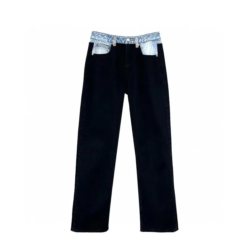 Color Block Denim Pants for Women